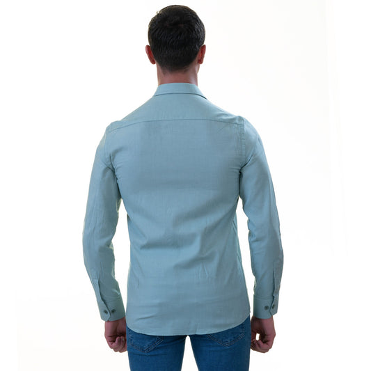 Blue Luxury Men's Tailor Fit Button Up European Made Linen Shirts